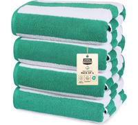 Utopia Towels 4 Pack Cabana Stripe Beach Towel, 30 by 60 Inches, Oversized 100% Ring Spun Cotton Pool Towels, Highly Absorbent Quick Dry Bath Towels for Bathroom, and Swim, Green