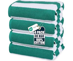 Utopia Towels 4 Pack Cabana Stripe Beach Towel, 30 by 60 Inches, Oversized 100% Ring Spun Cotton Pool Towels, Highly Absorbent Quick Dry Bath Towels for Bathroom, and Swim, Green