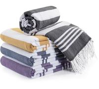 Utopia Towels - 4 Pack Turkish Beach Towel (40 x 72 Inches) - 100% Cotton Oversized Sand Free Quick-Dry Turkish Towel, Prewashed for Soft Feel, Large Peshtemal Towel (Grey, Navy, Purple, Buff)