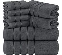 Utopia Towels 8-Piece Luxury Towel Set, 2 Bath Towels, 2 Hand Towels, and 4 Wash Cloths,97% Ring Spun Cotton Highly Absorbent Viscose Stripe Towels Ideal for Everyday use (GREY)