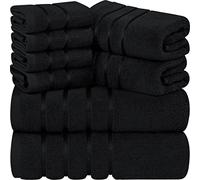 Utopia Towels 8-Piece Luxury Towel Set, 2 Bath Towels, 2 Hand Towels, and 4 Wash Cloths, 97% Ring Spun Cotton Highly Absorbent Viscose Stripe Towels Ideal for Everyday use (Black)