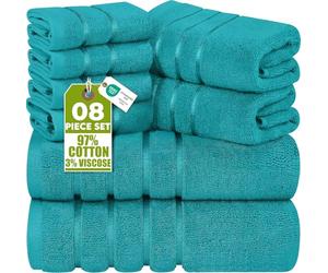 Utopia Towels 8-Piece Luxury Towel Set, 2 Bath Towels, 2 Hand Towels, and 4 Wash Cloths,97% Ring Spun Cotton Highly Absorbent Viscose Stripe Towels Ideal for Everyday use (Turquoise)