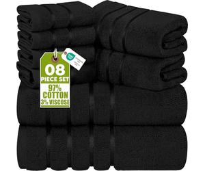 Utopia Towels 8-Piece Luxury Towel Set, 2 Bath Towels, 2 Hand Towels, and 4 Wash Cloths, 97% Ring Spun Cotton Highly Absorbent Viscose Stripe Towels Ideal for Everyday use (Black)