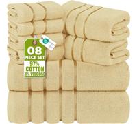 Utopia Towels 8-Piece Luxury Towel Set with Viscose Stripe, Beige | 2 Bath Towels, 2 Hand Towels, and 4 Wash Cloths, 97% Ring Spun Cotton 3% Viscose Highly Absorbent, Machine washable