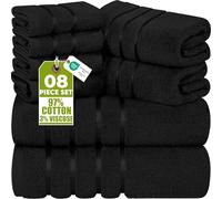Utopia Towels 8-Piece Luxury Towel Set with Viscose Stripe, Black