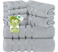 Utopia Towels 8-Piece Luxury Towel Set with Viscose Stripe, Cool Grey