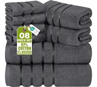 Utopia Towels 8-Piece Luxury Towel Set, 2 Bath Towels, 2 Hand Towels, and 4 Wash Cloths,97% Ring Spun Cotton Highly Absorbent Viscose Stripe Towels Ideal for Everyday use (GREY)