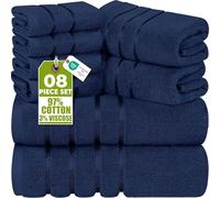 Utopia Towels 8-Piece Luxury Towel Set with Viscose Stripe, Navy
