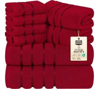 Utopia Towels 8-Piece Luxury Towel Set with Viscose Stripe, Red