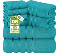 Utopia Towels 8-Piece Luxury Towel Set, 2 Bath Towels, 2 Hand Towels, and 4 Wash Cloths,97% Ring Spun Cotton Highly Absorbent Viscose Stripe Towels Ideal for Everyday use (Turquoise)