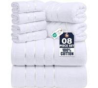 Utopia Towels 8-Piece Luxury Towel Set with Viscose Stripe, White