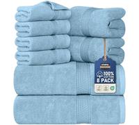 Utopia Towels 8-Piece Premium Towel Set, 2 Bath Towels, 2 Hand Towels, and 4 Wash Cloths, 600 GSM 100% Ring Spun Cotton Highly Absorbent Towels for Bathroom, Gym, Hotel, and Spa (Sky Blue)