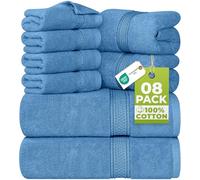 Utopia Towels 8 Piece Towel Set, 100% Cotton, Electric Blue | 2 Bath Towels, 2 Hand Towels and 4 Washcloths Cotton Hotel Quality Super Soft, Highly Absorbent, Machine Washable