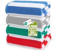 Utopia Towels Cabana Stripe Beach Towels (76 x 152 cm) - 100% Ring Spun Cotton Large Pool Towels, Soft and Quick Dry Swim Towels (Pack of 4) (Blue, Grey, Red & Green)
