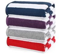 Utopia Towels Cabana Stripe Beach Towels (76 x 152 cm) - 100% Ring Spun Cotton Large Pool Towels, Soft and Quick Dry Swim Towels (Pack of 4) (Red, Navy, Grey, Plum)