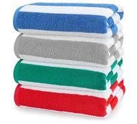 Utopia Towels Cabana Stripe Beach Towels (76 x 152 cm) - 100% Ring Spun Cotton Large Pool Towels, Soft and Quick Dry Swim Towels (Pack of 24) (Blue, Grey, Red & Green)