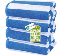 Utopia Towels Cabana Stripe Beach Towels (76 x 152 cm) - 100% Ring Spun Cotton Large Pool Towels, Soft and Quick Dry Swim Towels (Pack of 4) (Blue)