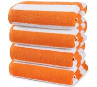 Utopia Towels Cabana Stripe Beach Towels (76 x 152 cm) - 100% Ring Spun Cotton Large Pool Towels, Soft and Quick Dry Swim Towels (Pack of 4) (Orange)