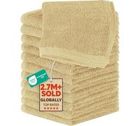 Utopia Towels Cotton Washcloths Set - 100% Ring Spun Cotton, Premium Quality Flannel Face Cloths, Highly Absorbent and Soft Feel Fingertip Towels (12 Pack, Beige)
