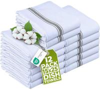 Utopia Towels Dish Towels, 15 x 25 Inches, 100% Ring Spun Cotton Super Absorbent Linen Kitchen Towels, Soft Reusable Cleaning Bar and Tea Towels Set (12 Pack, White with Black stripes)