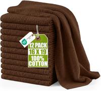 Utopia Towels Ribbed Kitchen Bar Mops, 12 Pack, 16x19 in, Cotton, Brown
