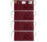 Utopia Wear 4 Pack Server Apron with 3 Pockets, Waist Apron for Waiter Waitress, 12 Inches, Burgundy, 24x12 Inch (Pack of 4)