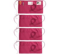 Utopia Wear 4 Pack Server Apron with 3 Pockets, Waist Apron for Waiter Waitress, 12 Inches, Pink, 24x12 Inch (Pack of 4)