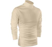Utopia Wear Premium Cotton Blend Interlock Turtleneck Men T-Shirt Pullover Sweater, Beige, Medium