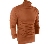 Utopia Wear Premium Cotton Blend Interlock Turtleneck Men T-Shirt Pullover Sweater, Orange, Medium