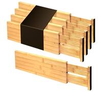 Utoplike 4 Piece Bamboo Raised and Extended Drawer Dividers, Wooden Adjustable Drawer Organiser, Spring Loaded Inserts, for Clothes, Cosmetics in Bathroom and Bedroom