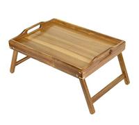 Utoplike Acacia Wood Bed Table Tray with Folding Legs, Wooden Breakfast Trays and Laptop Tray with Handle, Use for Eating, Serving and Working in Bed, Sofa