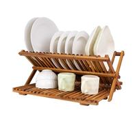Utoplike Large Teak Dish Drainer Rack, 3 Tier Collapsible Draining Rack, Wooden Drying Board for Cutlery, Dishes and Cups Holder in Kitchen Counter Sink