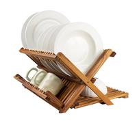 Utoplike Large Teak Dish Drying Rack, Wooden 3 Tier Collapsible Dish Draine for Countertop, Kitchen Organiser for Pasta Plates, Cups