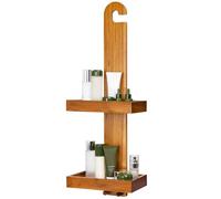 Utoplike Teak Hanging Shower Caddy, Bath Organiser Over Shower Head, Wooden Bathroom Shelf Holder with Hooks for Shampoo, Soap, Towels, No Drilling