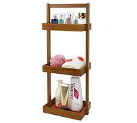 Utoplike Teak Shower Caddy Corner, 3 Tier Standing Organiser Shelf with Handle, Wooden Basket for Shampoo, towel in Bathroom, Livingroom, Office, Kitchen Desktop