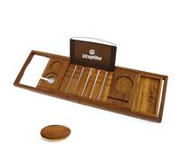 Utoplike Teak Wood Bath Trays Bathroom Bath Caddy Bridge, Unique Bathtub Organizer with Book Tablet Wine Glass Cup Towel Holder, Adjustable, Bath Tub Rack Bathroom Shelf for Your Loved