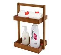 Utoplike Teak Wood Shower Caddy Corner, 2 Tier Organiser Countertop, Standing Storage Rack with Handle, Wooden Shampoo Basket in Bathroom, Kitchen Desktop
