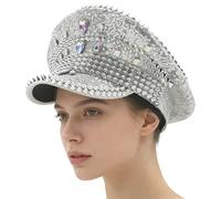 UTOWO Glitter Sequin Bride Hat Bachelorette Hen Party Captain Caps Rhinestone Hen Do Hat Steampunk Military Hat for Women (as1, alpha, one_size, Standard, Silver)