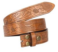 UTOWO Men Women Retro Belt Strap without Buckle 1.5" Wide Classic Western Embossed PU-Leather Belt for Jeans, Printed-brown, 43"Belt for 32"-37" waist