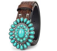 UTOWO Women Western-Turquoise-Belt Embossed-PU-Leather-Cowgirl-Belt Applies-Jeans-Pants-Dresses for Rodeo-Country-Concert, Coffee-carved Flower Belt, 43"Belt for 33"-37" waist