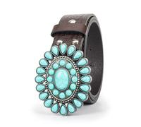UTOWO Women's Western Turquoise Embossed PU Leather Cowgirl Belt - Applies to Jeans, Pants, Dresses for Rodeo, Country Concert - 43" Belt for 33"-37" Waist