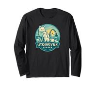 Utqiagvik Alaska Arctic Fox Mom and Pup Ice Arch Design Long Sleeve T-Shirt