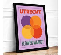 Utrecht Flower Market Mid Century Framed Wall Art Print A2 Black