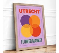 Utrecht Flower Market Mid Century Framed Wall Art Print A3 Oak