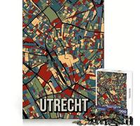 Utrecht Netherlands City Map Art 1000 Piece Jigsaws for Adults Puzzle Cognitive Workout Mind Soothing Fun No Rough Edges Best Gift (38x26cm)