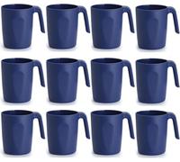 Utrowat Plastic Coffee Mugs Set of 12, Multi-use Plastic Cups with Handles 15oz, Reusable Water Cup, Easy to Carry, Great for Indoor/Outdoor, Home, Garden, Picnic, Camping (Blue)