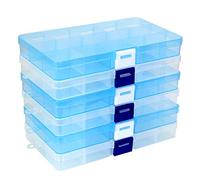 UTRUGAN 6 Pcs Plastic Jewelry Organiser Box 15 Grids Earring Storage Containers Clear Bead Storage Box Jewellery Box with Adjustable Dividers for Beads, Earring, Screws, Small Craft Items(White+Blue)