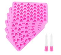 UTRUGAN 6Pcs Silicone Mini Candy Molds Non-Stick Heart Silicone Mould Reusable Candy Baking Mold Flexible Gummy Ice Cube Tray DIY Wax Melt Moulds with 2 Droppers for Valentine's Chocolate Jelly Sweet