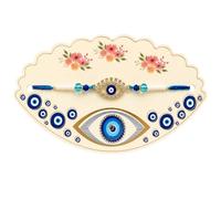 UTSYRA ART Raksha Bandhan Evil Eye Rakhi for Brother with Decorative Card | Blue Nazar Rakhi with Crystal Beads & Pearl Beads | Traditional Handmade Raksha Bandhan Thread | Gift Ready