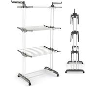 UTTAM Extra Large 4-Tier Clothes Drying Rack with Wheels - Foldable, Thick & Durable Stainless Steel Clothes Airer for Indoor & Outdoor Use, Laundry, Bedroom (Grey)